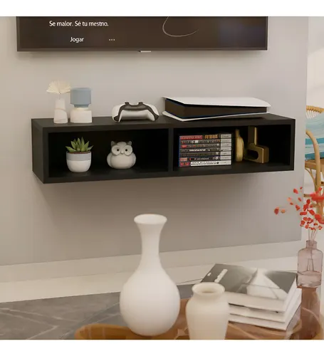 Rack Nicho Suspenso Mdf Moderno Tv Estante Jogos Decoração Preto