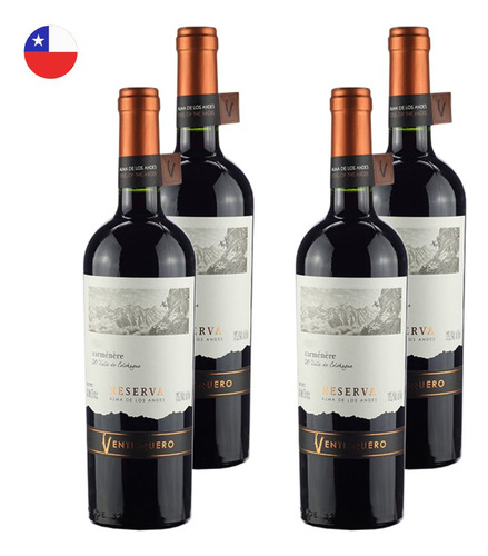 Kit 4 Vinhos Ventisquero Reserva Carménère Tinto Chile 750ml