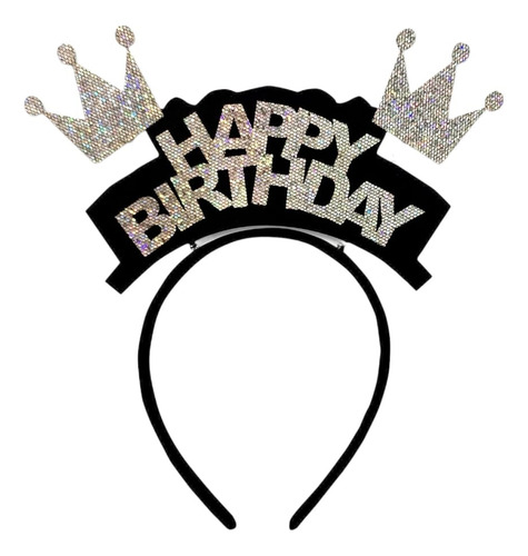 1 Diadema Negra Happy Birthday Plata Para Fiesta