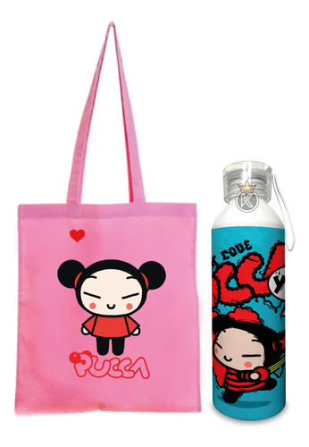 Tote Bag Pucca R + Botella En Aluminio 750ml - Estampaking