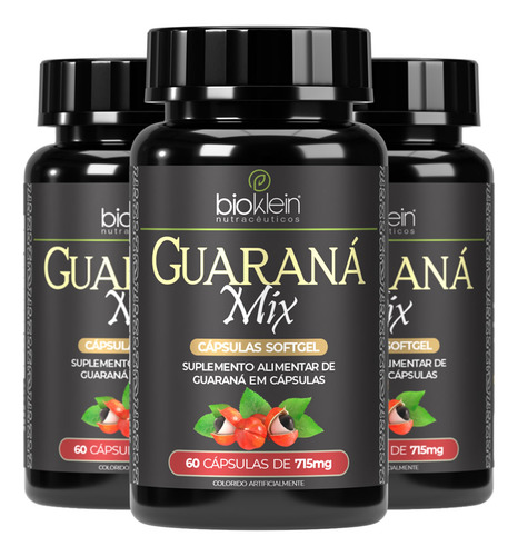 Kit 3 Guaraná Com Açaí 60 Cápsulas Softgel Bioklein
