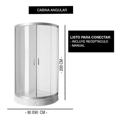 Box Cabina Ducha 90x90 Vidrio Transparente Sin Receptáculo