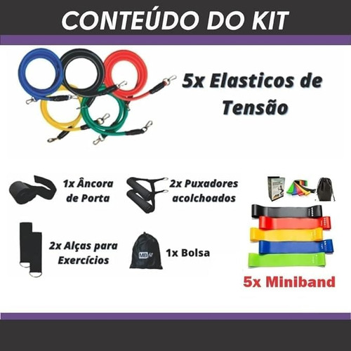 Kit 11 Extensor Elástico + Kit 5 Miniband Premium,