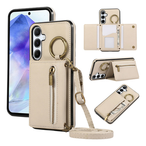 B Funda De Piel Tipo Cartera Con Cierre Cruzado For Tarjetas