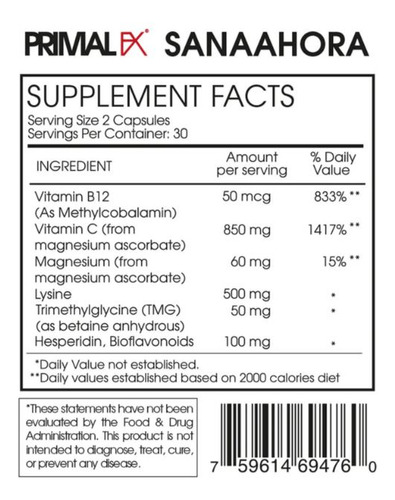 Primal Fx Vitamin C + Active B 60 Caps Dr Ludwig Johnson