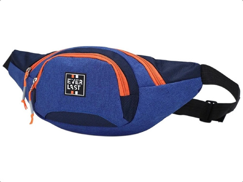 Riñonera Everlast Deportiva Amplia Urbana Viaje Bolsillo Fit Color Azul C/naranja