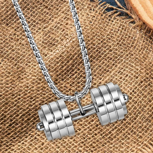 Collar Con Colgante De Mancuernas Para Hombre, Cadena