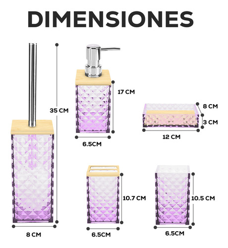 Set De Baño 5 Accesorios Elegantes Diseño Tridimensional Color Lila