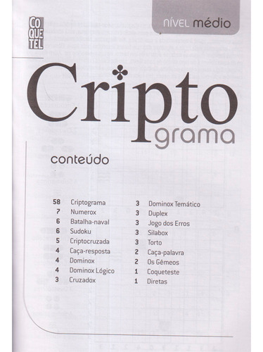 Kit 5 Livros Passatempos Coquetel Criptograma Folha Branca