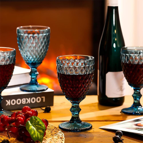 Vasos De Cristal Juego De 6 Copas De Vino 240ml Azul