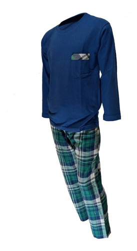 Imagen 2 de 7 de Pijama De Niño Invierno Moda Pantalón Escoces