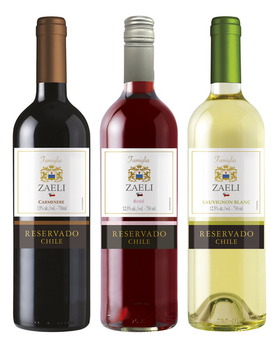 Vinhos Chilenos Zaeli 750ml Carménère + Rosé + Blanc