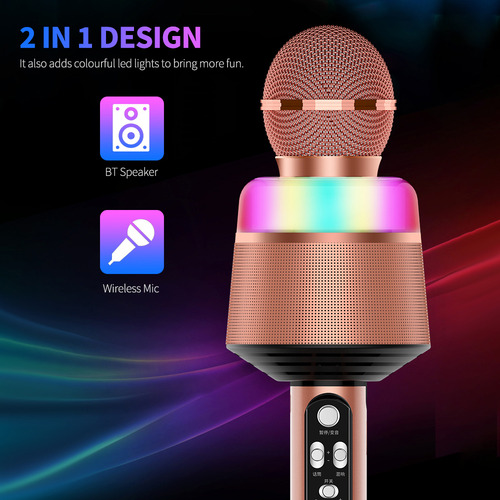 Micrófono Portátil Inalámbrico Para Karaoke Con Luces Led 2