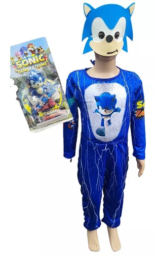 Fantasia Infantil Menino Sonic Com Máscara E Confete