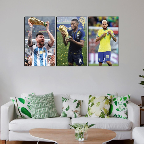 Cuadro Triptico 90x50cm Messi - Mbappe - Neymar
