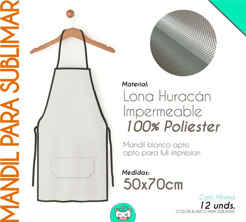 Mandiles Para Sublimar 100% Poliester Blancos X Doc