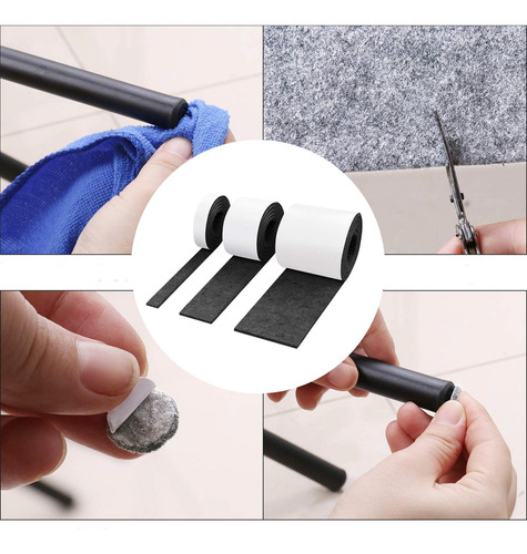 3x Cinta De Fieltro Autoadhesiva Rollo Protector De Negro