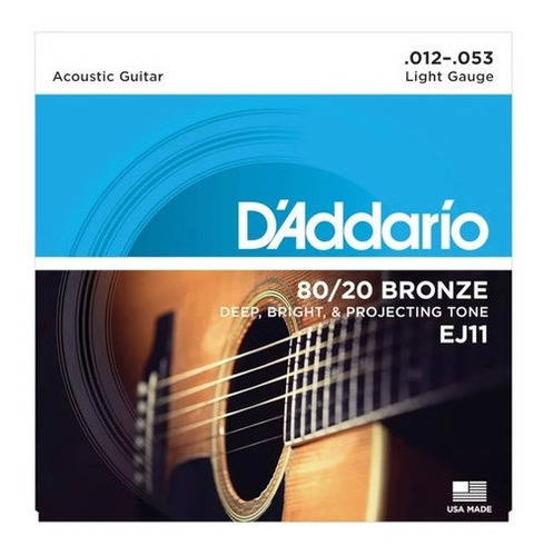 Encordoamento Violao Aco Daddario 012-053 Ej11 Bronze 80/20 