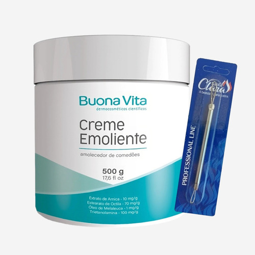 Kit Amolecedor Creme Emoliente Comedões Cravos 500g Buona Vita Pro Com Extrator Duplo - Trieta 10% Para Limpeza De Pele