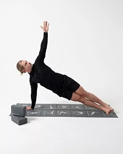 Skelcore Juego de esterilla de yoga y bloques, esterilla de yoga de viaje  con posturas impresas y 2 bloques de yoga, accesorios de yoga