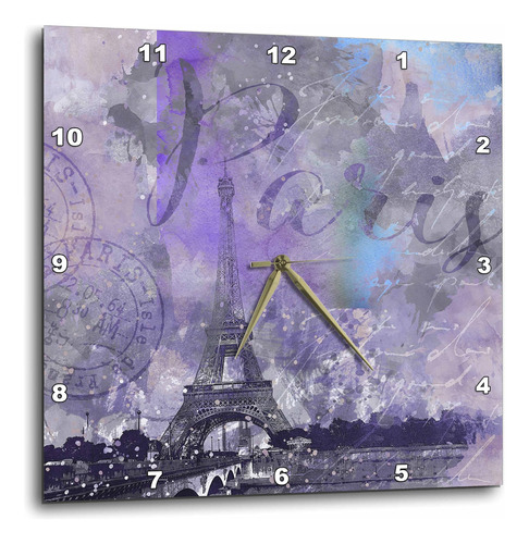3drose Paris Acuarela Ilustración Púrpura Reloj De Pared, 15