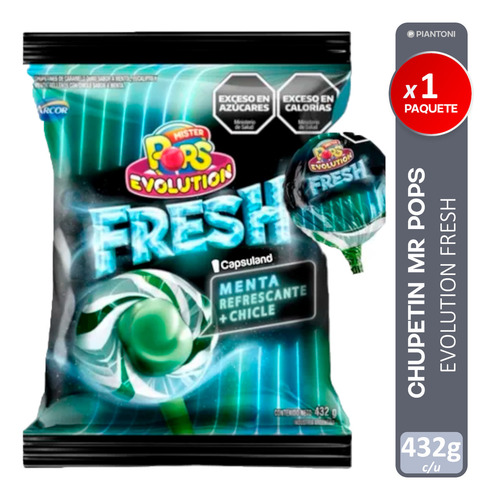 Chupetin Mister Pops Evolution Fresh Menta + Chicle X24 Uni