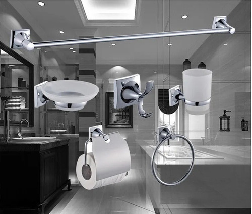 Accesorios Set De Baño 6 Piezas Cromado Y Vidrio