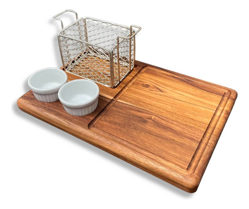 Kit 4 Tábuas 30x20 + Cestas E Ramekins P/ Hambúrguer Porção