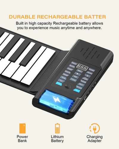 Piano Konix 61 Key Roll Up, Piano De Rollo De Mano Recargabl