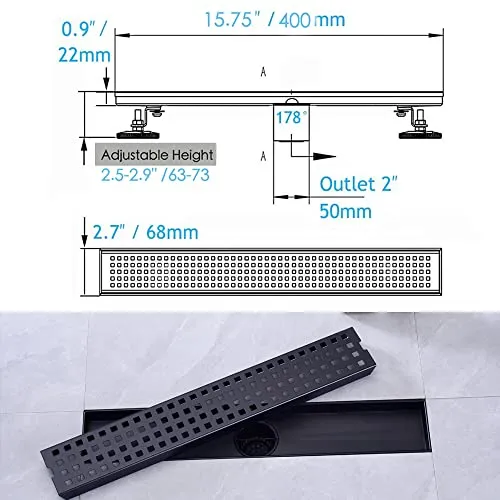 Drenaje De Piso Rectangular Para Ducha De Baño Lineal De 16