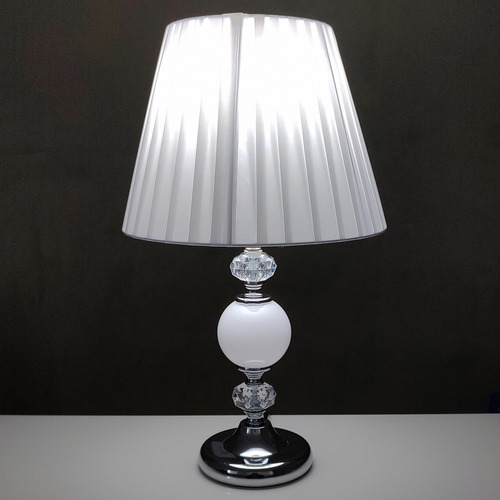 Abajur Cristal Para Quarto Criado Mudo Com Cúpula Tecido Cor Prata-seda-branco