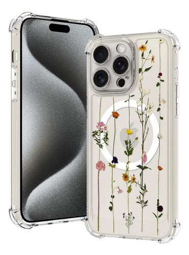 Ook Funda Magnética Para iPhone 15 Pro Con Diseño De Flores,
