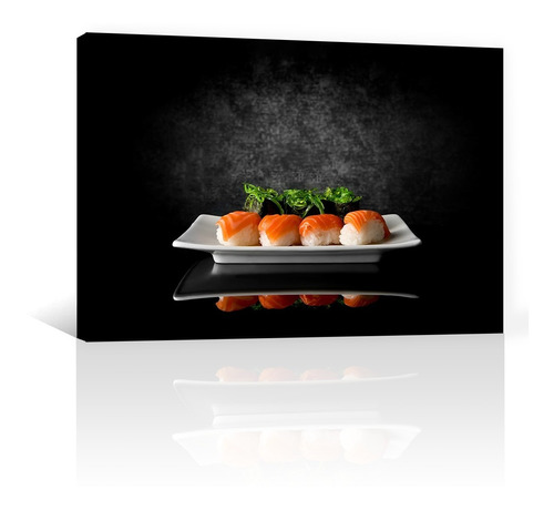 Cuadro Decorativo Canvas Lienzo Platillos Sushi En Fondo Neg