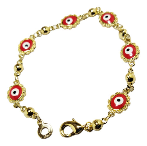 Hermosa Pulsera Para Dama En Oro Laminado Y Ojitos Turcos !!