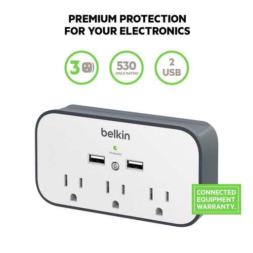 Belkin Bsv300ttcw Supresor De Picos De Pared, Usb, Con Base, Blanco/gris