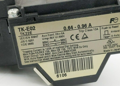 New Fuji Electric Tk-e02-72 Thermal Overload Relay 0.48- Bbt