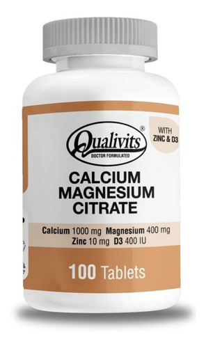 Calcio, Magnesio, Zinc, Vitamina D3 Qualivits - 100 Tabletas
