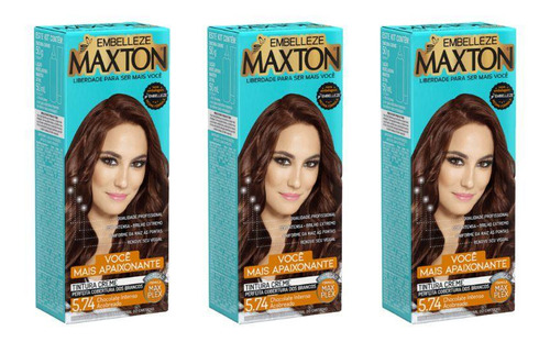 Coloraçao Maxton 5.74 Chocolate Intenso Acobreado-kit 3un