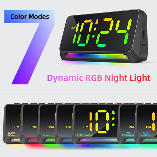 Reloj Despertador Extra Fuerte Xkx Con Luz Rgb Y Cargador Us