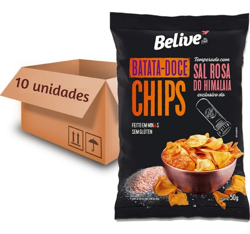 Imagem 1 de 6 de 10x Batata Doce Chips Belive Com Sal Do Himalaia 50g