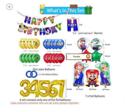 Tyrael Fiesta De Cumpleaños Para Niños 3-7 Años Mario Themes Color Amarillo 6 Años