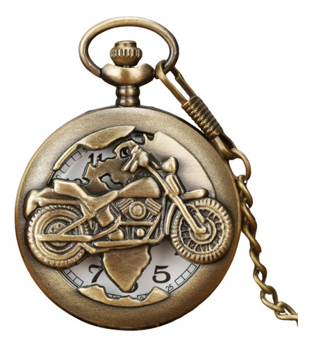 Relógio Bolso Motociclismo Motoclube Corrente Vintage Bronze