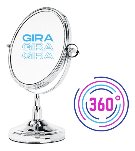 Espelho Grande 23 Cm Maquiagem De Mesa Dupla Face Aumenta2x