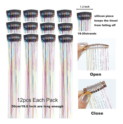 12 Extensiones De Cabello De Oropel Con Clip De Oropel Con P