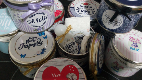 Souvenirs Set En Lata + Jabón +toalla + Crema Frases X 10