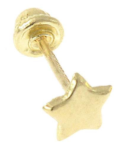 1pz Arete, Broquel Forma De Estrella Plana, Oro 10k