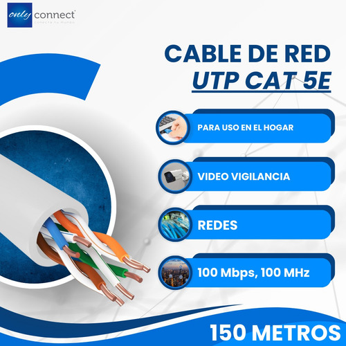 Cable Utp 150mts Xcase Cat 5e De 8 Hilos Para Interior Bco.
