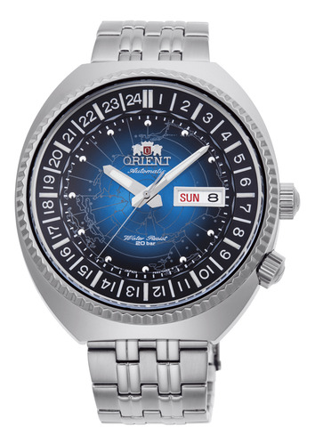 Relógio Orient World Map Ra-aa0e03l19b Made In Japan Prateado Preto Preto