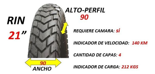 Horng Fortune Off Road F-923 con cámara de 90/90-21 N 54 x 1 unidad