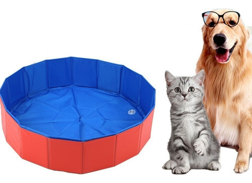 Piscina Plegable Para Banar Perros Mascotas Gatos Azul Rojo